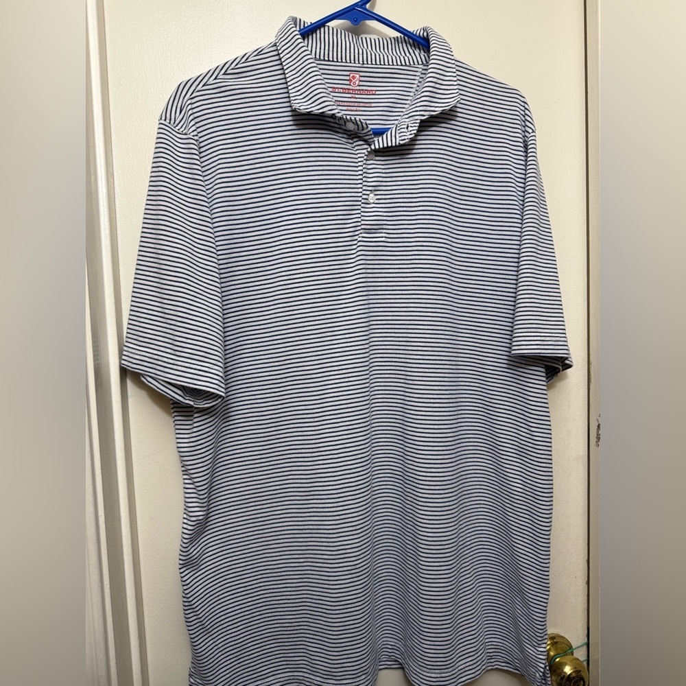 St. Bernard Mens XL Polo Golf Shirt Performance Blue &‎ White Striped